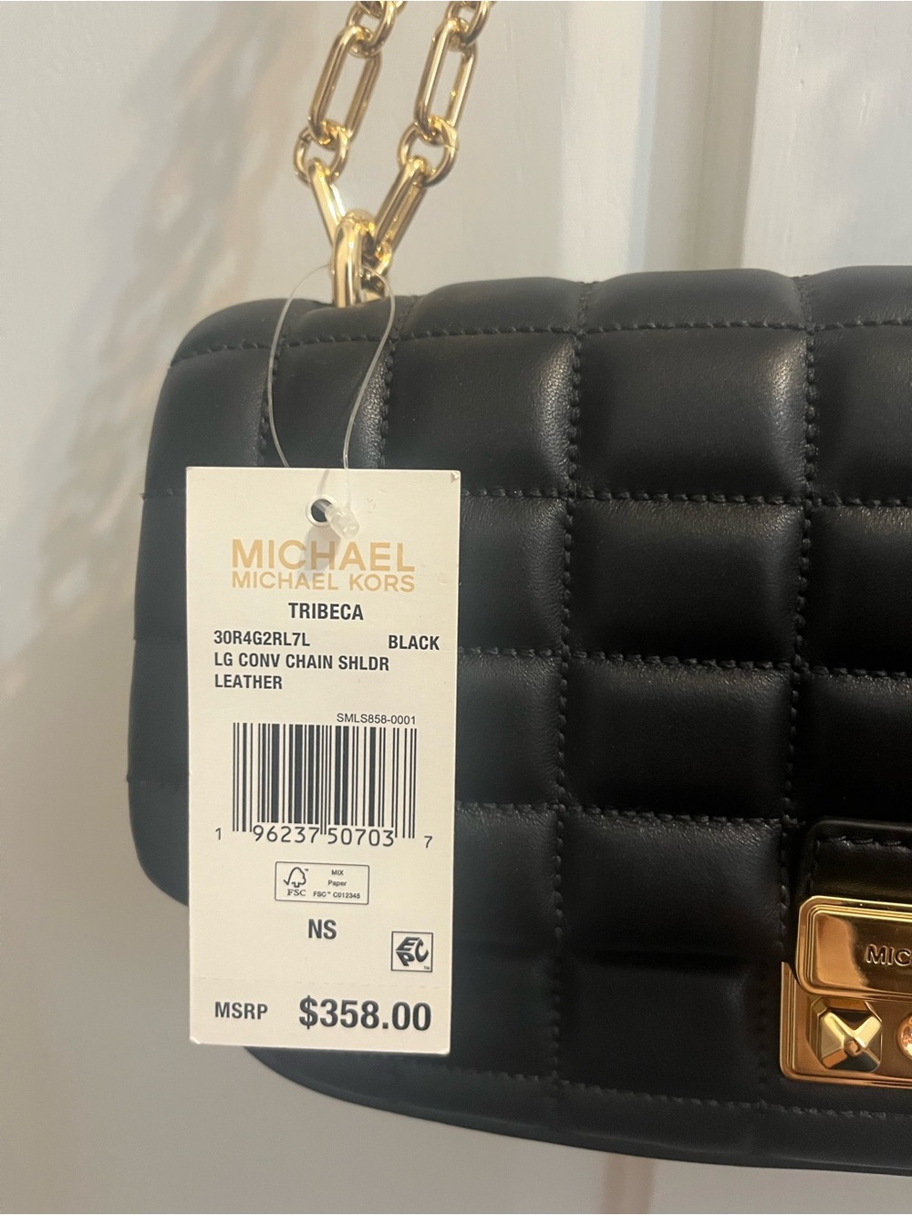 Michael Kors Tribeca Quilted Black Leather Chain Shoulder Bag - Picture 2 of 8